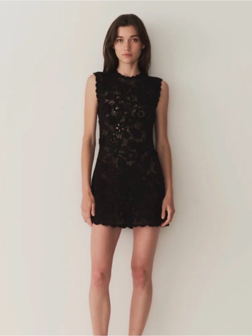 Doen Annalisa Black Crochet Lace Sleeveless Mini Dress